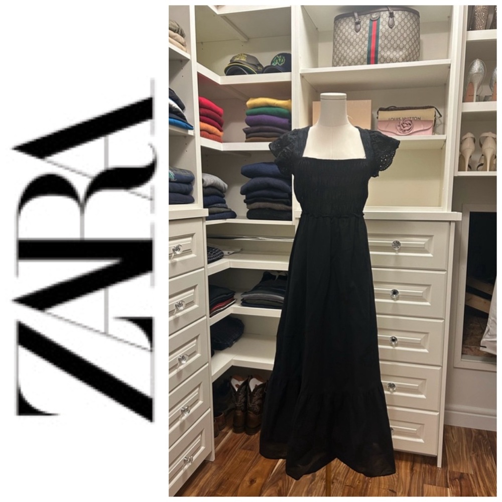 Zara open back black dress